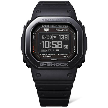 Προπονητικό ρολόι smartwatch G-Squad Casio G-Shock DW-H5600MB-1ER Solar με μαύρο καουτσούκ λουράκι και μαύρο καντράν διαμέτρου 44,5mm σε τετράγωνο σχημα.